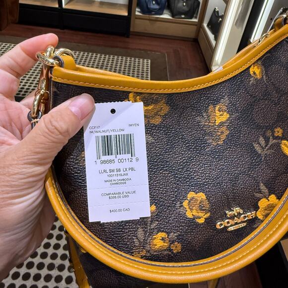 Coach Laurel Small Shoulder Bag Signature Canvas With Floral CCF17 Walnut/Yellow - Picture 10 of 11